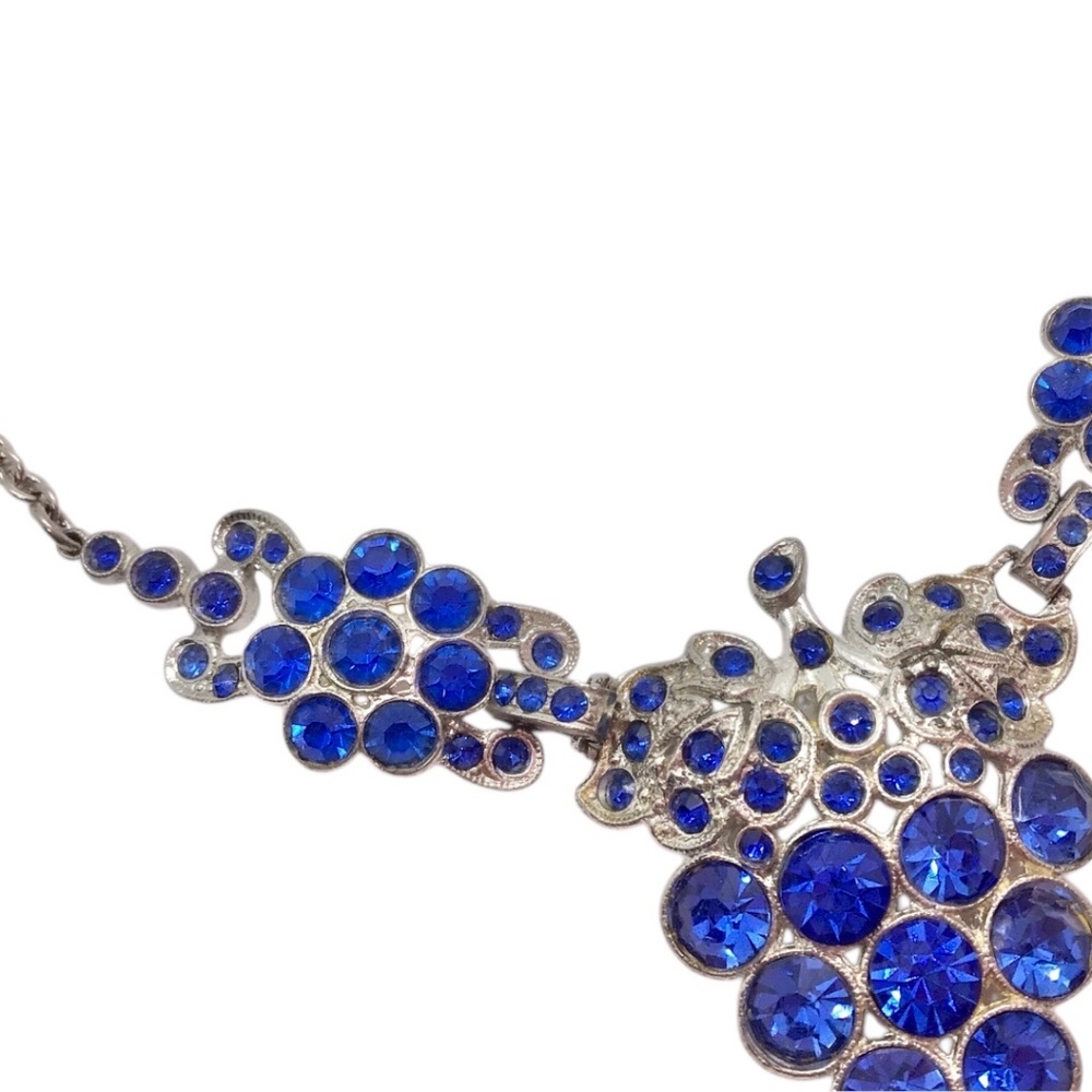 Vintage Blue Grapes Glass Crystal Silver tone Choker Necklace - Picture 9 of 15